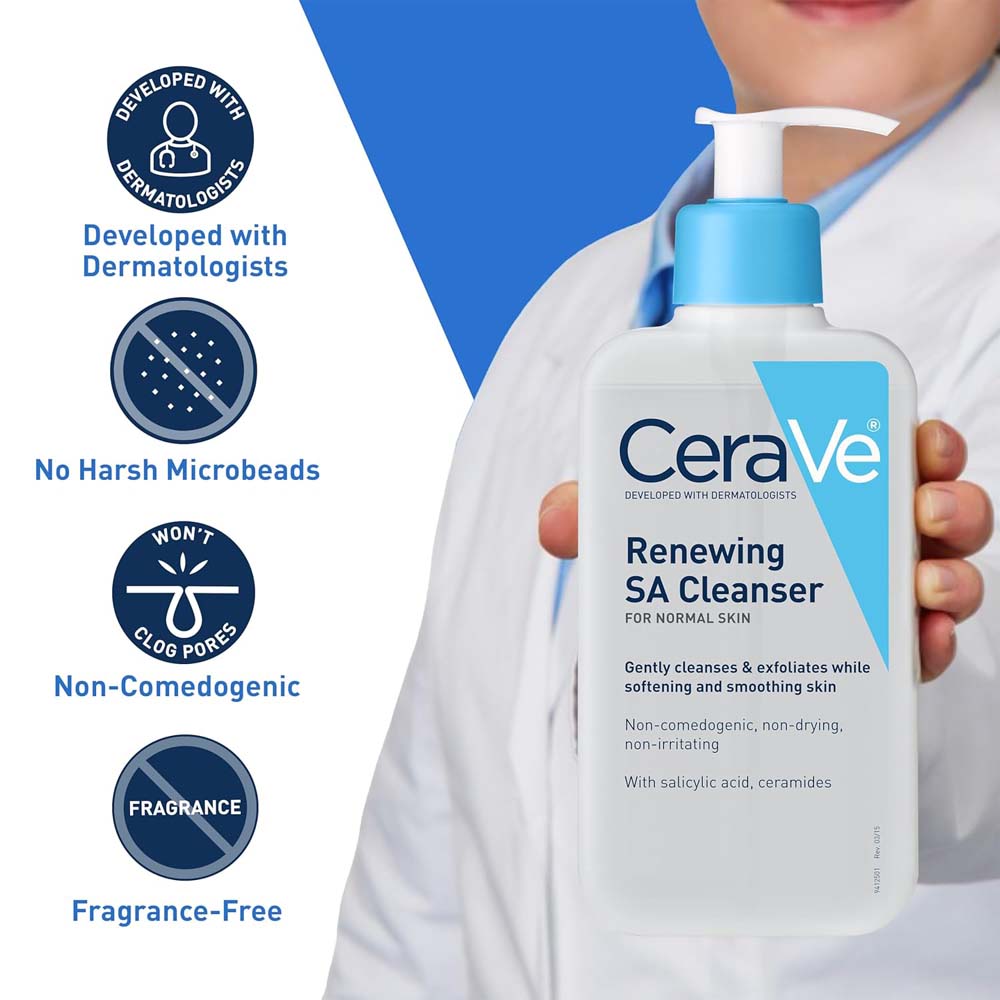 CeraVe Renewing Salicylic Acid Cleanser – Gentle BHA Exfoliating Face Wash with Hyaluronic Acid, Niacinamide & Ceramides, Smooths & Softens Skin