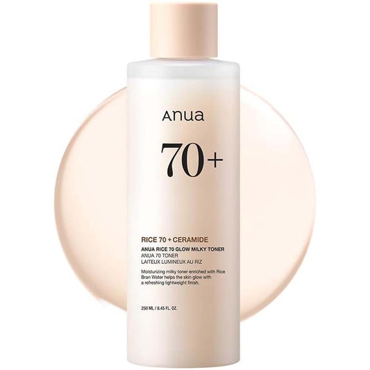 ANUA Rice 70 Grow Milky Toner 250ml - Korean Moisturizing Lotion for Brightening, Hydration & Smooth Skin Tone