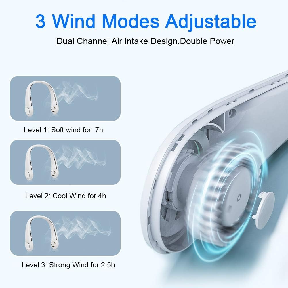 Mini Neck Fan - Bladeless Rechargeable Personal Cooler, 3-Speed Portable Air Circulator for Outdoor/Sports/Summer, Hands-Free Design