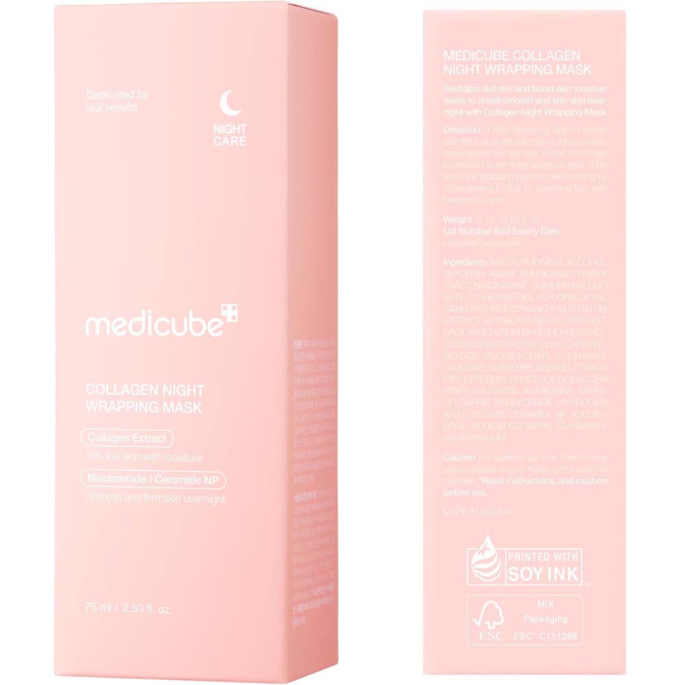 Medicube Collagen Overnight Wrapping Peel Off Mask. Hydrating & firming sleep mask for sagging & dull skin. 2.53 fl.oz.
