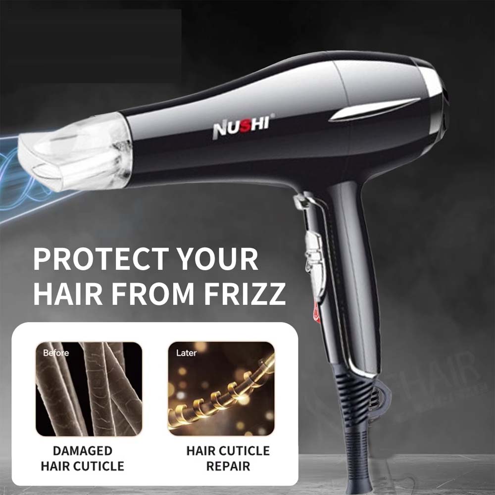 NUSHI NS-2201 Professional Hair Dryer. 2000W powerful motor for fast drying with ionic technology & multiple heat/speed settings.