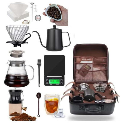 DX-2573 12-PC Pour Over Coffee Kit - Complete Set with Wooden Dripper & Travel Bag, Perfect Gift for Coffee Lovers