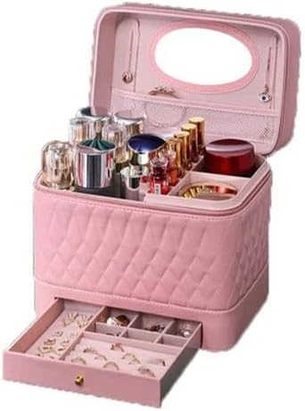 Leather Triple Makeup Case – Cosmetics Beauty Care Travel Storage with One Layer Drawer (Multi)