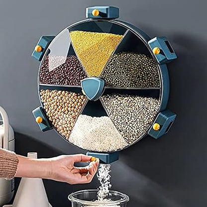 Wall-Mounted 6-Grid Dry Food Dispenser | Cereal, Rice, Candy, Coffee Bean, Snack, and Grain Storage Container