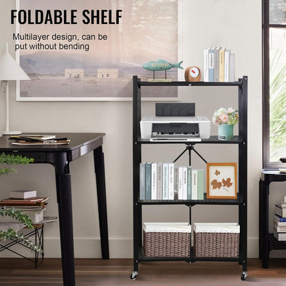 4-Layer White Mobile Folding Kitchen Storage Rack – No-Installation, Thickened Multi-Purpose Shelf (Black)