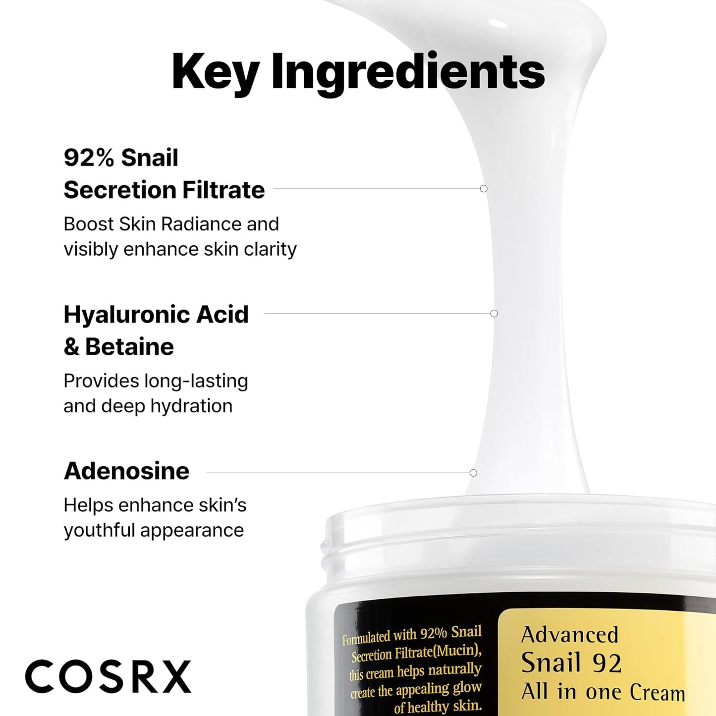 COSRX Advanced Snail 92 All In One Cream - 100g Korean Moisturizer with 92% Snail Mucin for Hydration & Repair