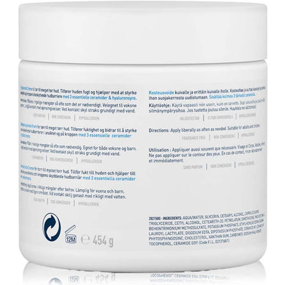CeraVe Moisturizing Cream 454g - Hyaluronic Acid & Ceramides for Dry Skin, Face & Body Moisturizer, Fragrance-Free
