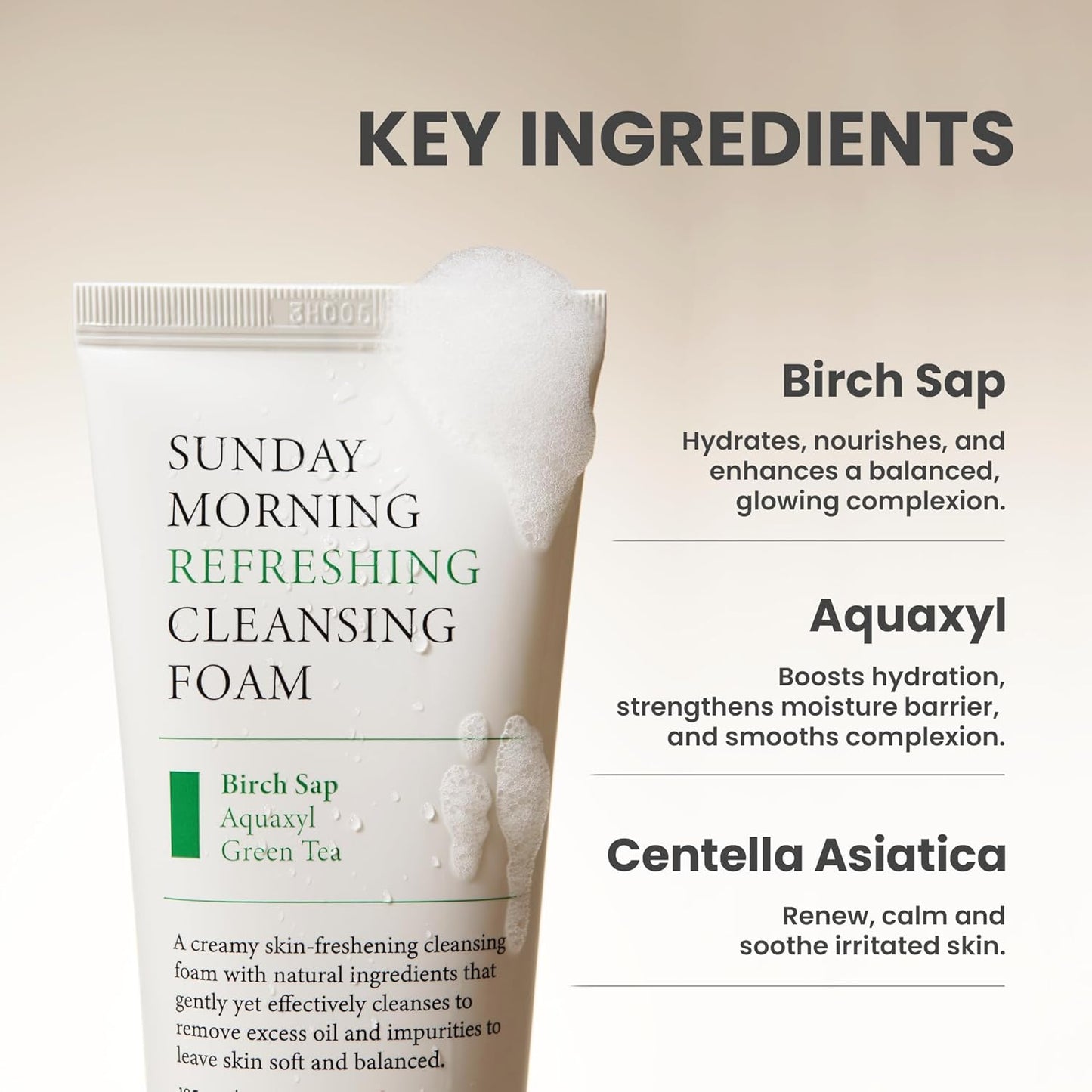 AXIS-Y Sunday Morning Refreshing Cleansing Foam. Gentle Korean face wash with natural surfactants for a soft cleanse. 120ml.