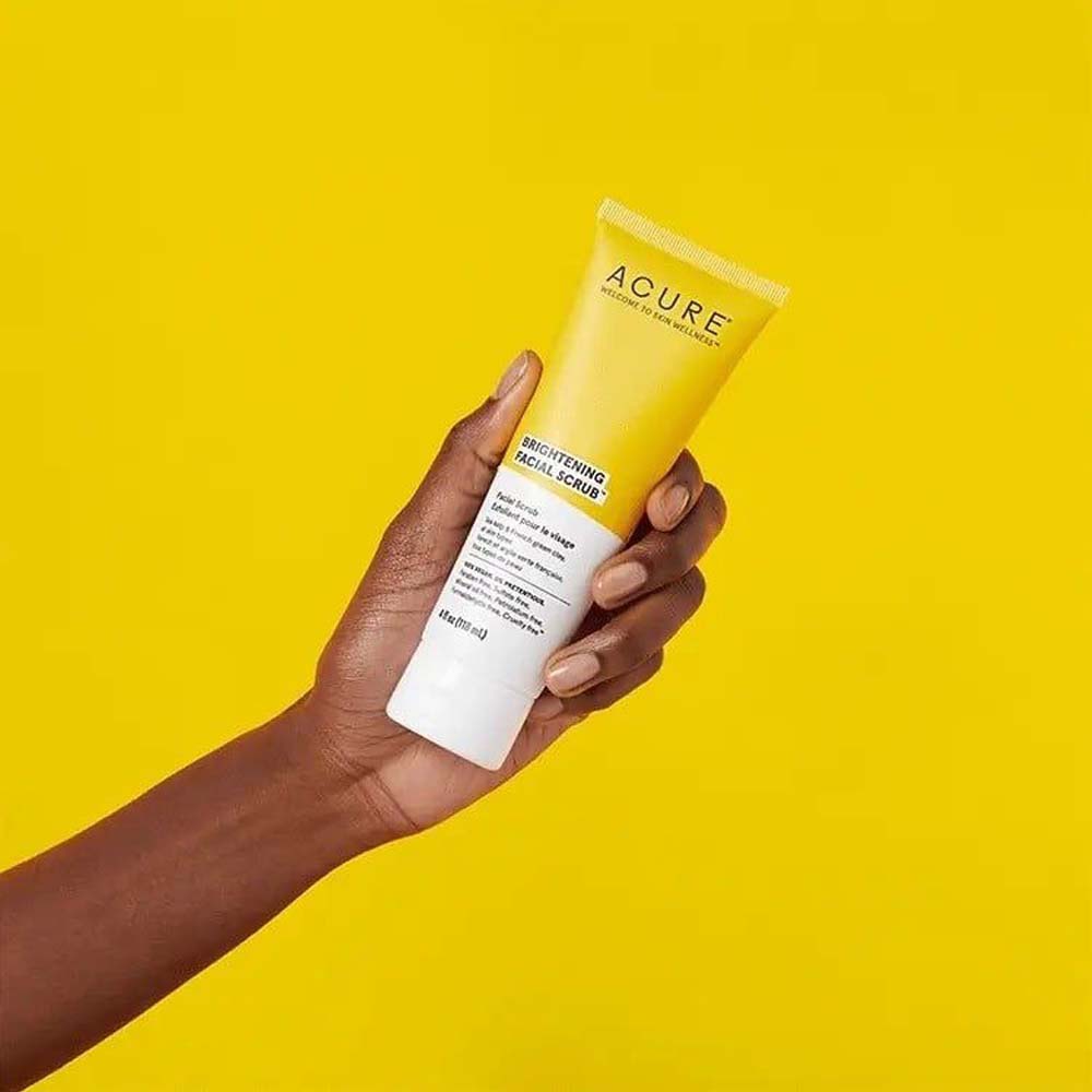 Acure Brightening Facial Scrub - Exfoliating Face Wash with Sea Kelp & French Green Clay, Gentle Daily Scrub for Radiant Skin