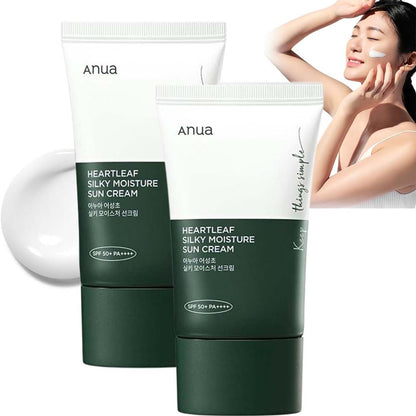 Anua Heartleaf Silky Moisture Sun Cream SPF 50+ PA++++ – Lightweight Hydrating Korean Sunscreen with Soothing Heartleaf Extract, 50ml