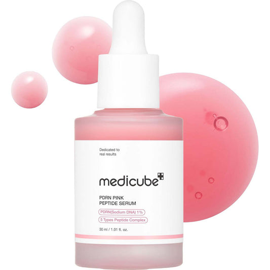 Medicube PDRN Pink Peptide Serum with Niacinamide for firming, hydrating & brightening skin tone. Korean glow serum.