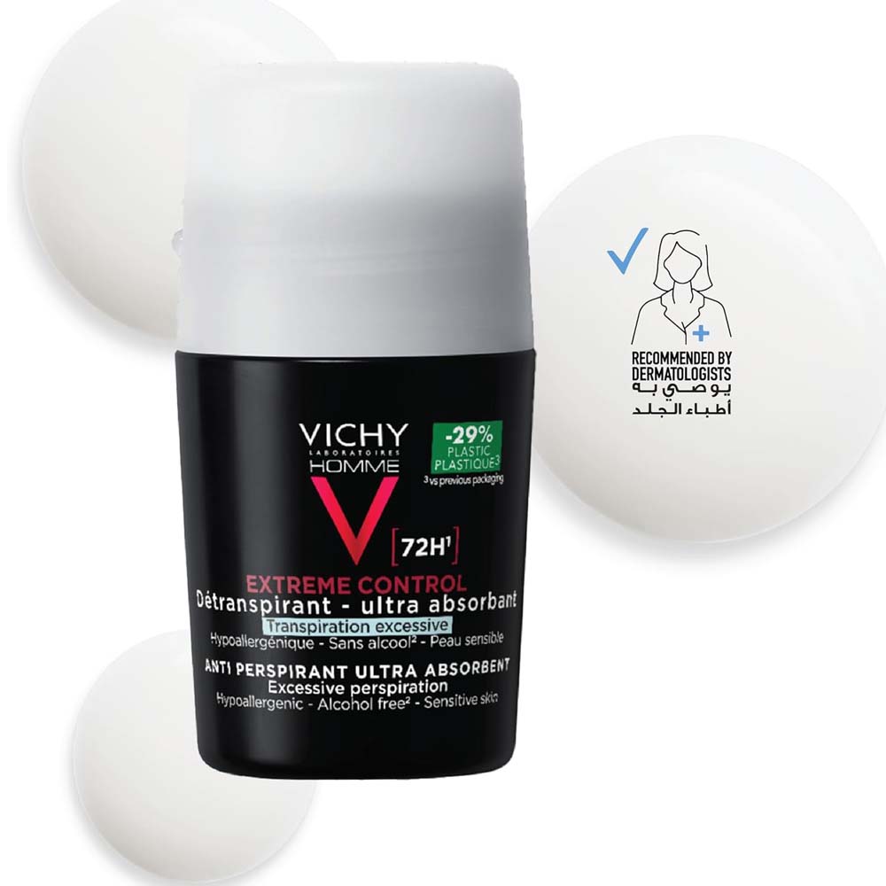 Vichy Homme 72 Hour Anti-Perspirant Deodorant. Long-lasting sweat & odor protection with a soothing effect for men. 50ml.