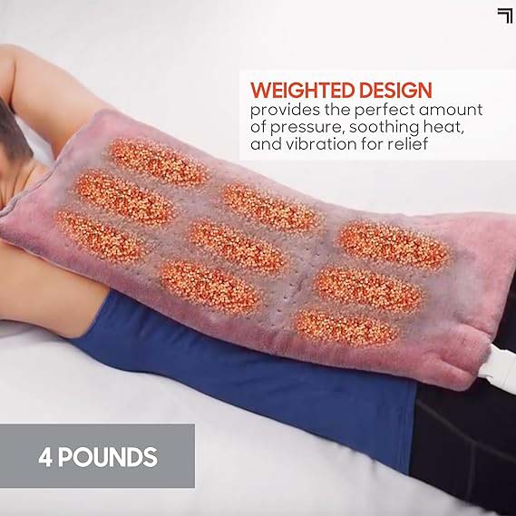 Heat Massaging Weighted Heating Pad by Sharper Image – Electric Heating Pad with Massaging Vibrations, 6 Settings