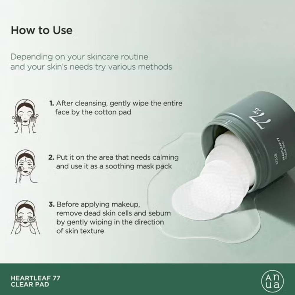 ANUA Heartleaf 77% Soothing Toner Pads. Gentle exfoliating & calming cotton pads for sensitive, troubled skin pads.