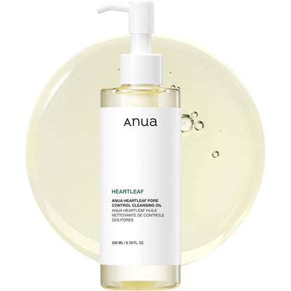 ANUA Heartleaf Pore Control Cleansing Oil. Gentle Korean oil cleanser to dissolve makeup, sunscreen & blackheads. 200ml.