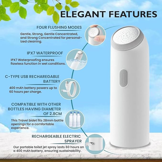 Portable Electric Flushing Device – USB-C Rechargeable Bidet for Hygiene