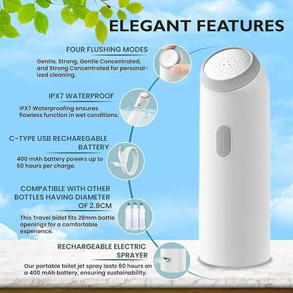 Portable Electric Flushing Device – USB-C Rechargeable Bidet for Hygiene